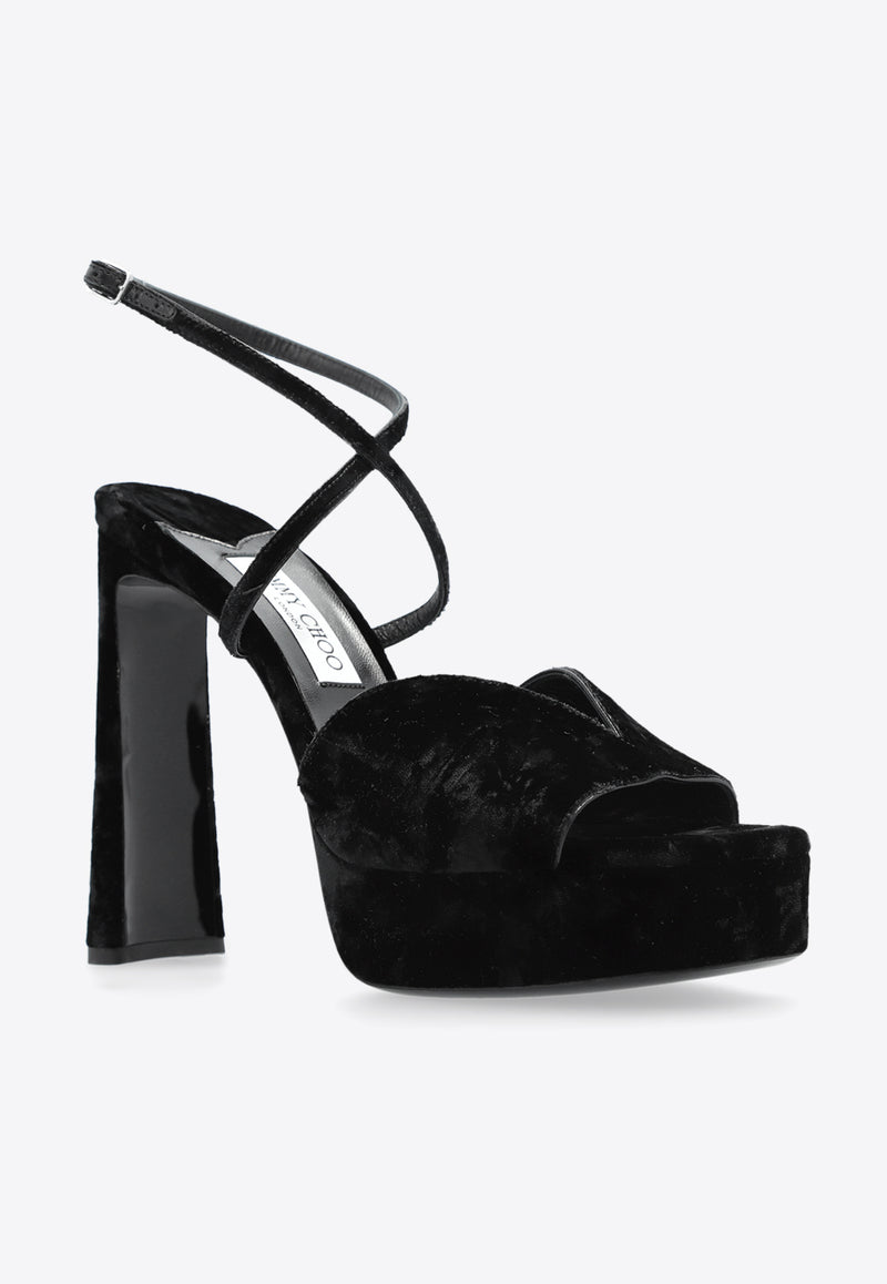 Jimmy Choo Karli 125 Velvet Platform Sandals Black KARLI PF 125 RDV-BLACK