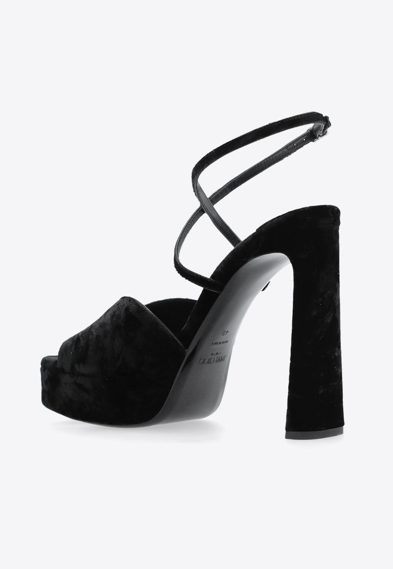 Jimmy Choo Karli 125 Velvet Platform Sandals Black KARLI PF 125 RDV-BLACK