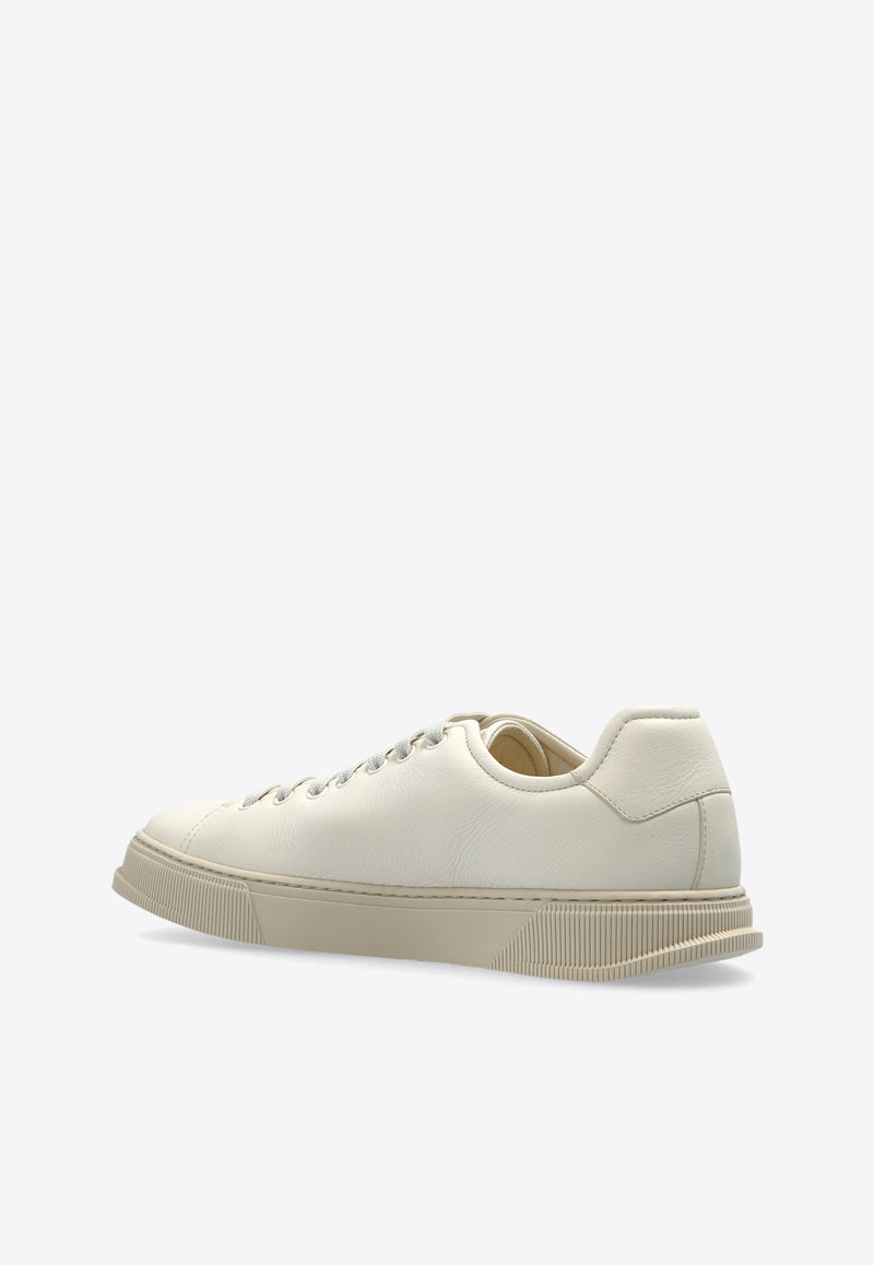 Salvatore Ferragamo Grainy Leather Low-Top Sneakers 029773 BRUCE 778859-MASCARPONE