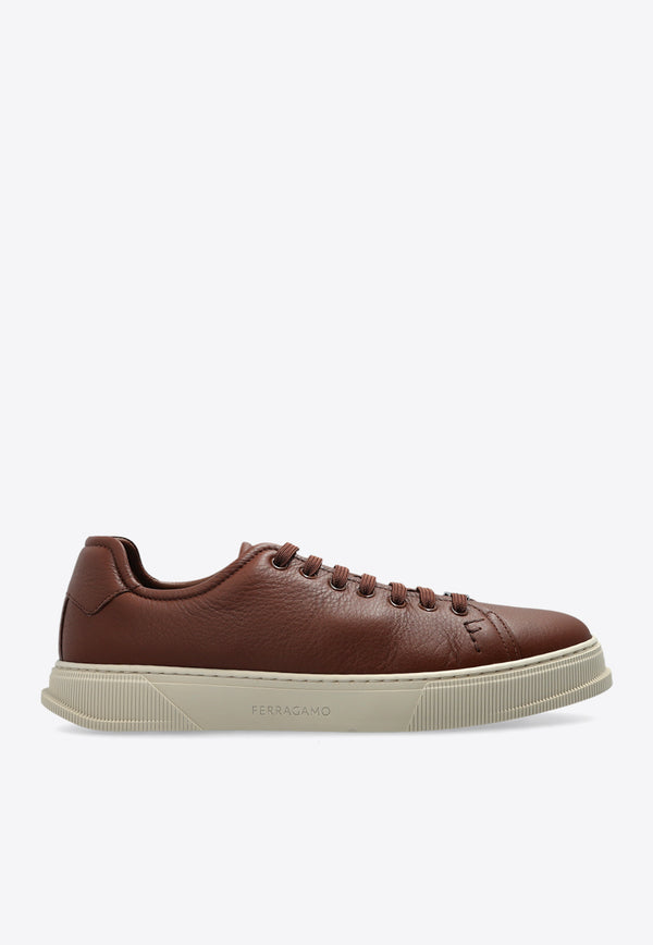 Salvatore Ferragamo Grainy Leather Low-Top Sneakers 029773 BRUCE 778860-MIDBROWN