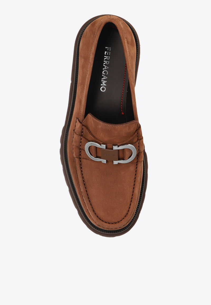 Salvatore Ferragamo Moccasin Gancini-Buckle Loafers 028249 COCOON 778869-MIDBROWN