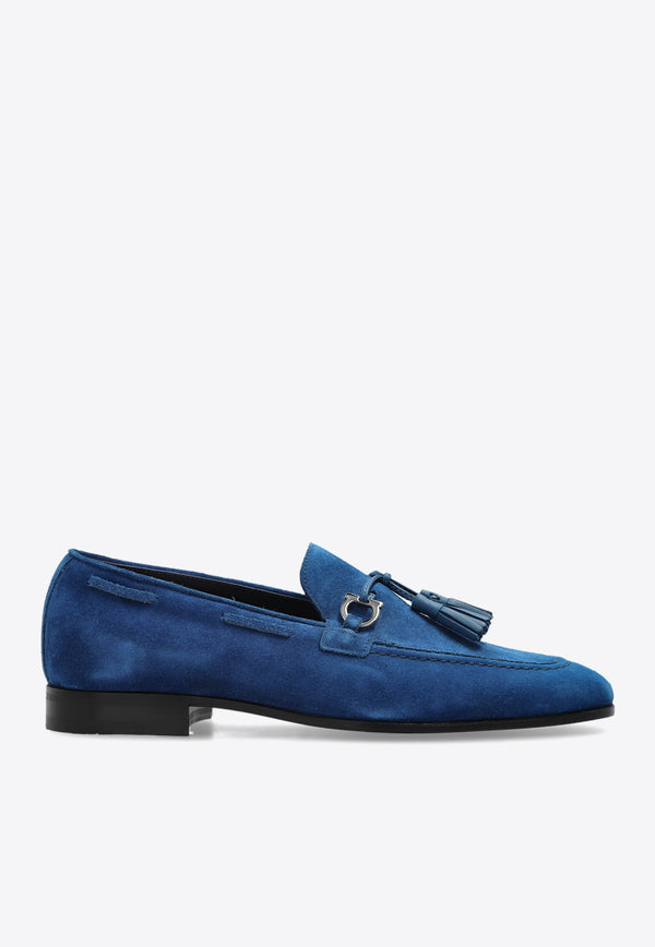 Salvatore Ferragamo Suede Loafers with Gancini Tassels 029834 BASILEA 2 779852-TEAL BLUE