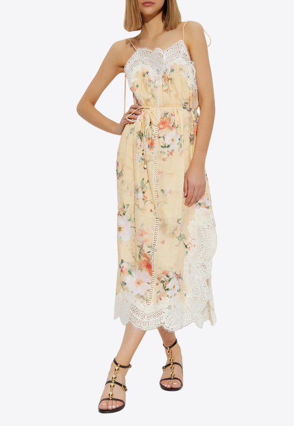 Zimmermann Everley Floral Sleeveless Midi Dress 0980DRS255 0-YLWCFL