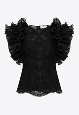 Zimmermann Crush Lace Frill Top 2158TR251 0-BLK