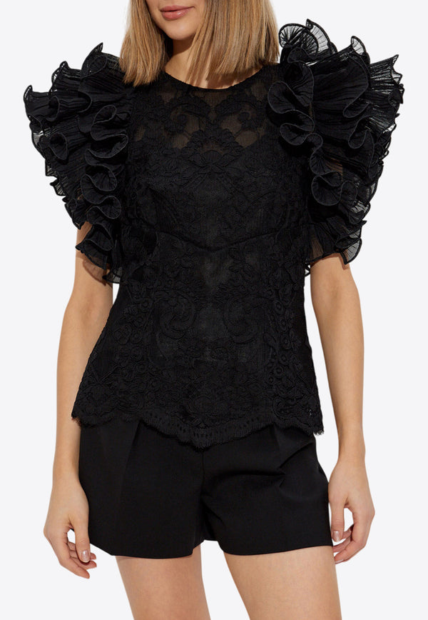 Zimmermann Crush Lace Frill Top 2158TR251 0-BLK