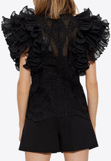 Zimmermann Crush Lace Frill Top 2158TR251 0-BLK