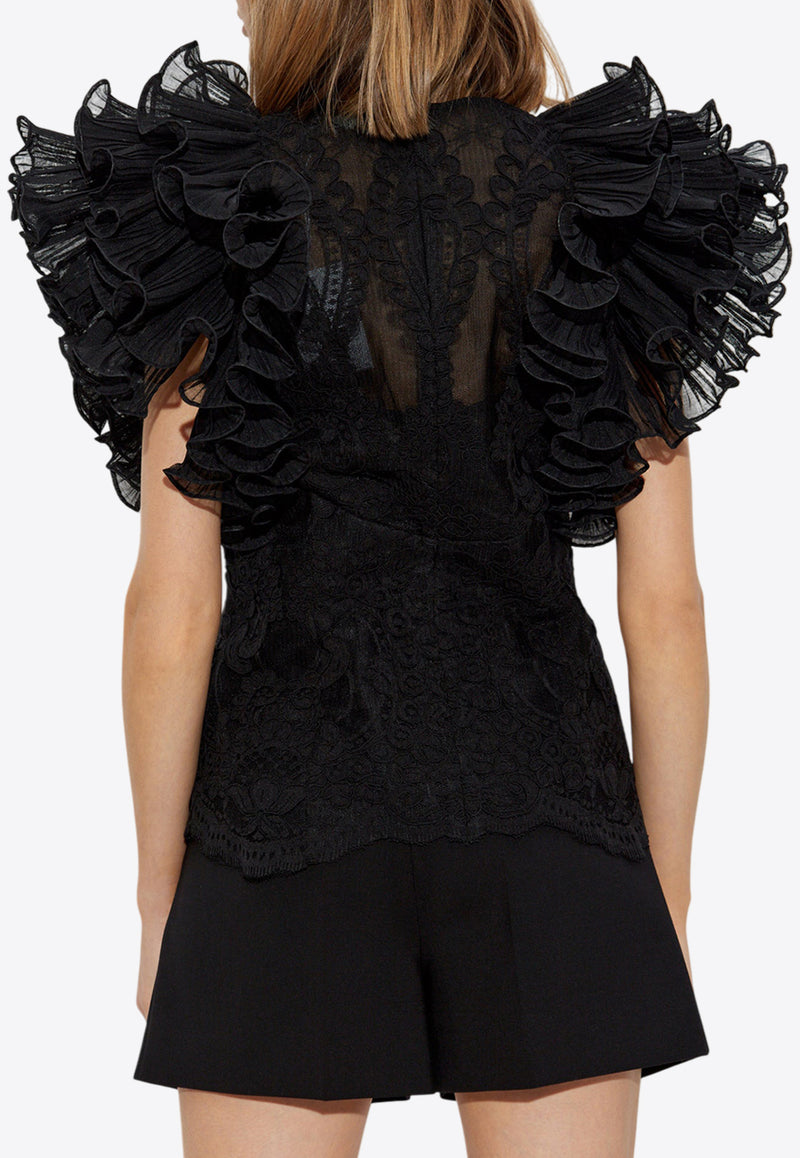 Zimmermann Crush Lace Frill Top 2158TR251 0-BLK