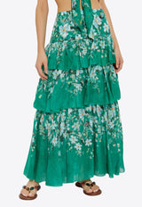 Zimmermann Everley Tiered Floral Print Midi Skirt 1792SRS255 0-GRWCFL