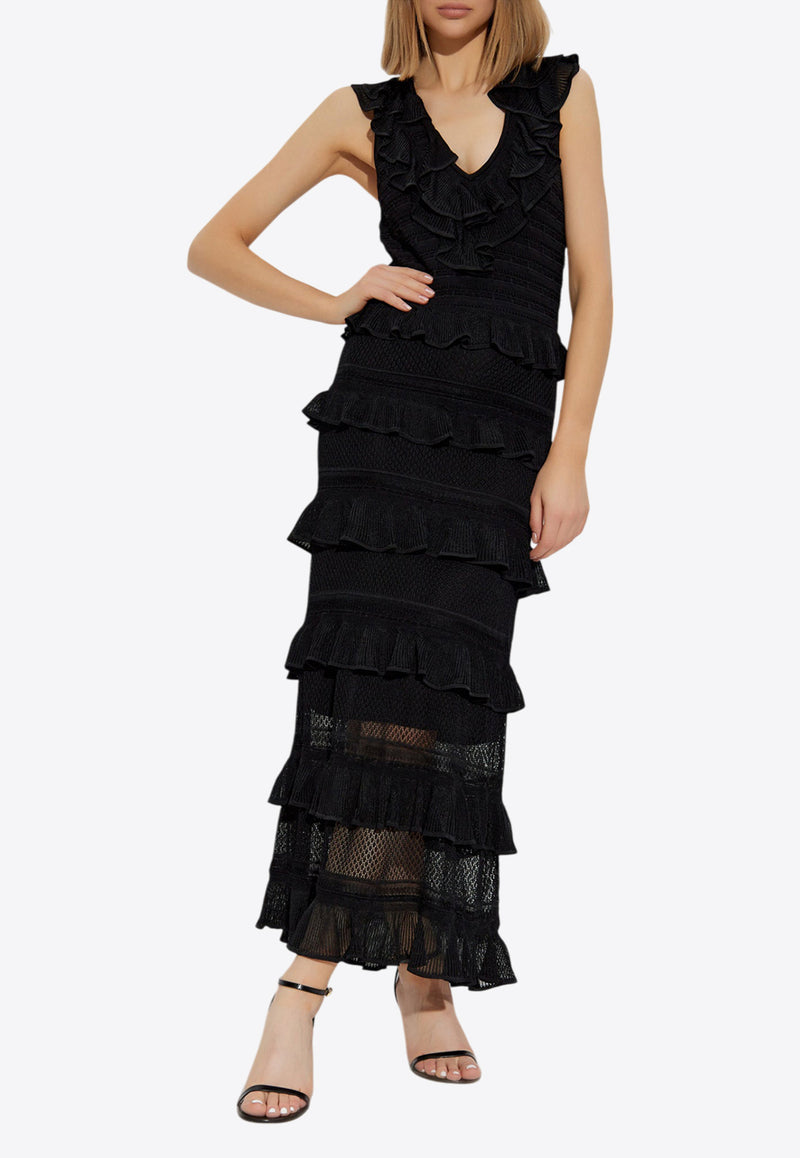 Zimmermann Crush Frilled V-neck Midi Dress 2231DR251 0-BLK