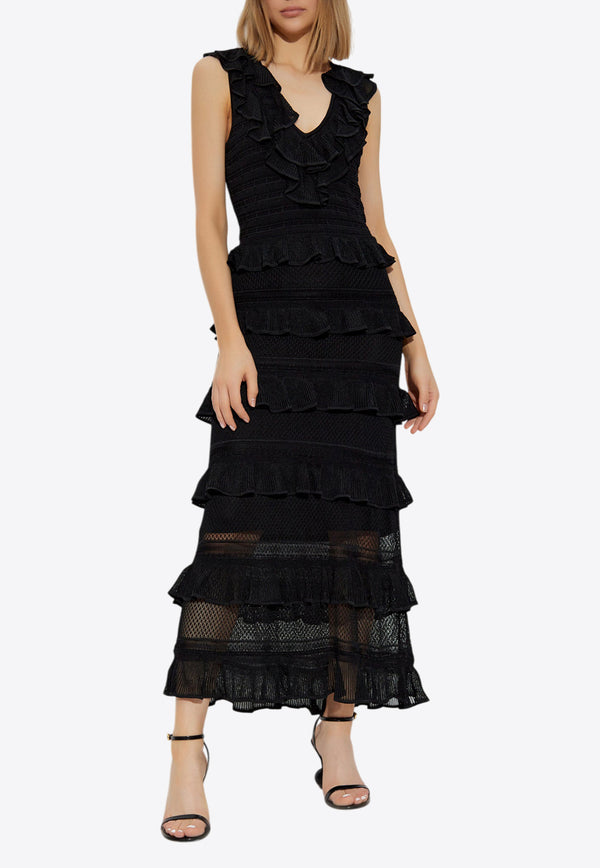 Zimmermann Crush Frilled V-neck Midi Dress 2231DR251 0-BLK