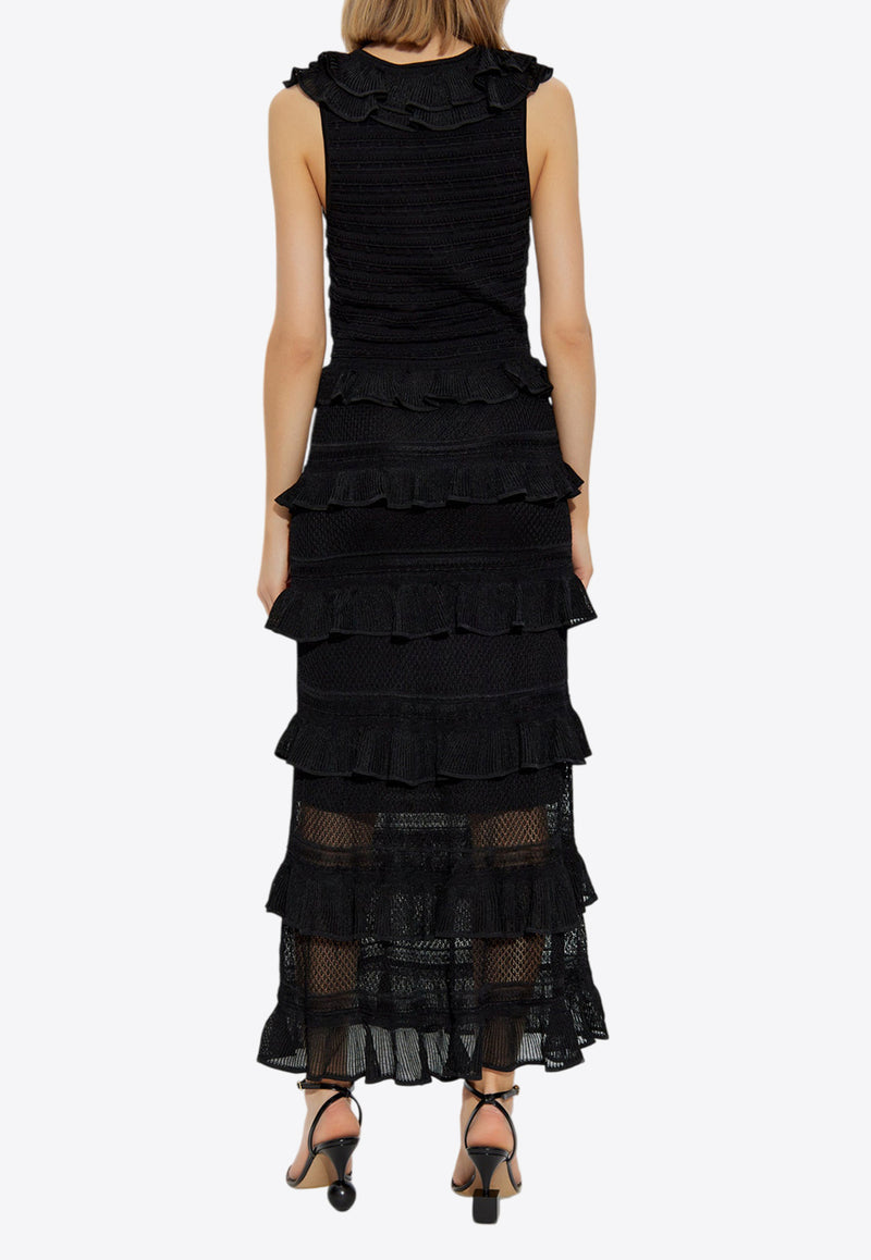 Zimmermann Crush Frilled V-neck Midi Dress 2231DR251 0-BLK