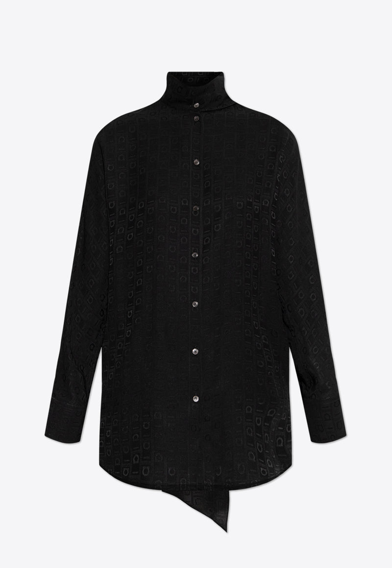 Logo Monogram Button-Up Silk Shirt