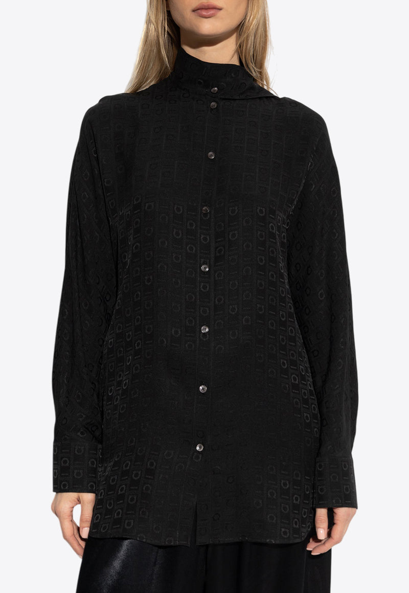 Logo Monogram Button-Up Silk Shirt