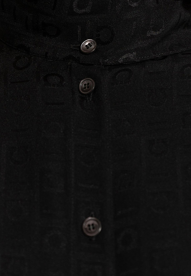 Logo Monogram Button-Up Silk Shirt