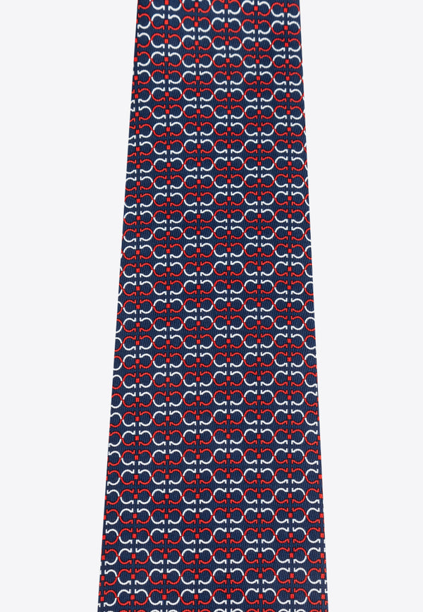 Gancini Print Silk Tie