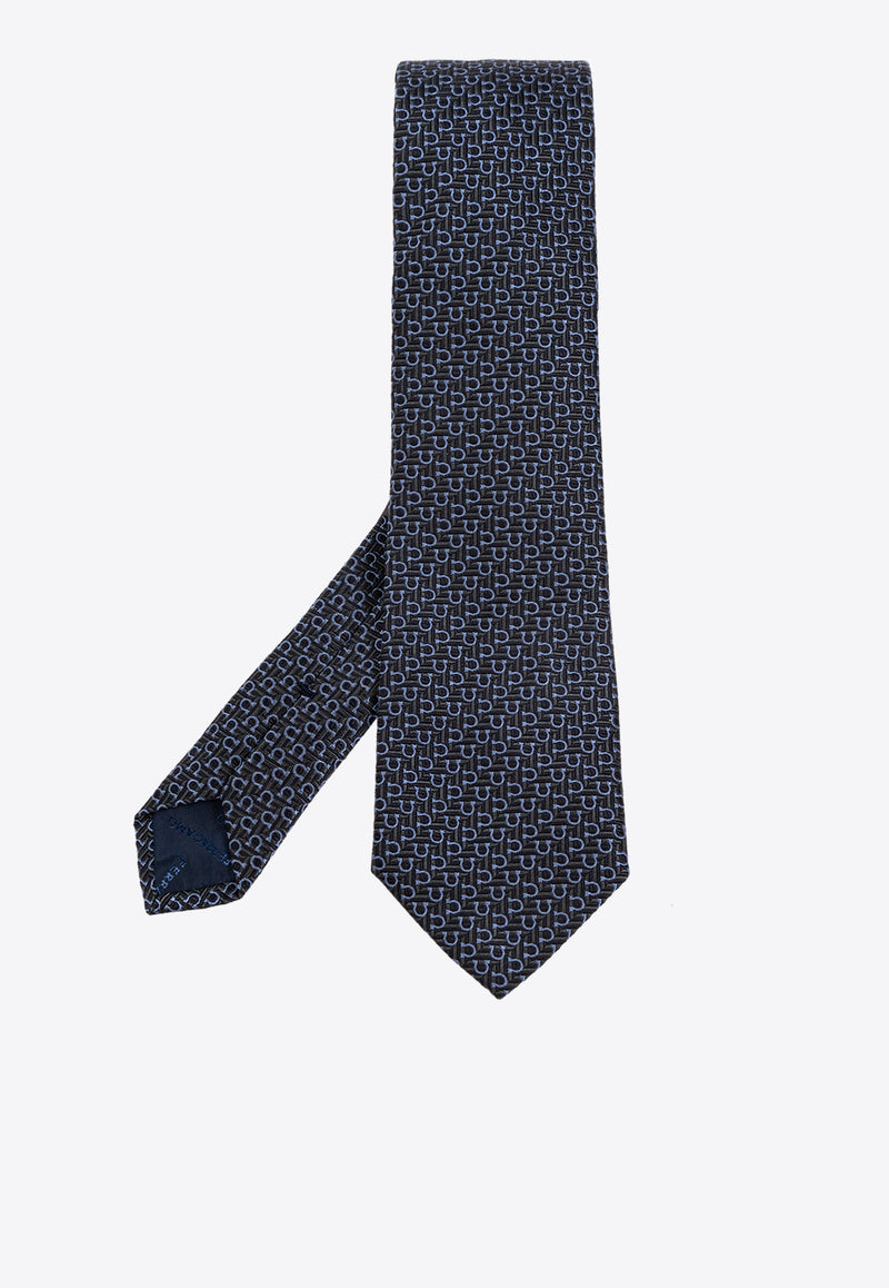 Salvatore Ferragamo Jacquard Tie with Diagonal Gancini 351228 4 ZELBIO7J 778697-F BLU SCURO