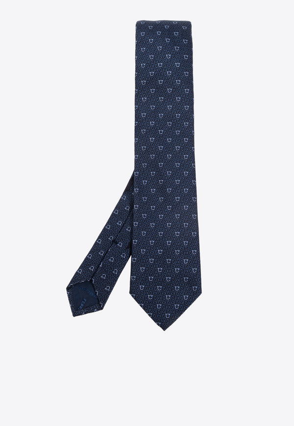 Salvatore Ferragamo Gancini Jacquard Silk Tie 351227 4 ZOAGLI7J 778688-F NAVY AZZURRO