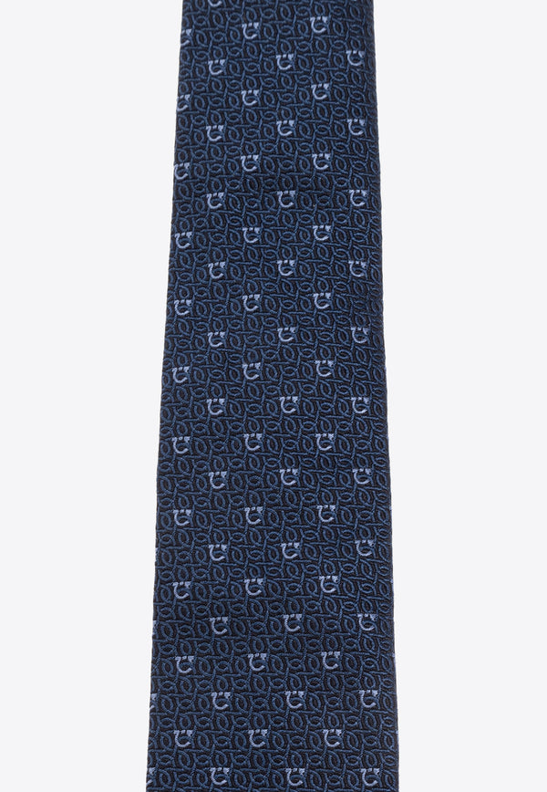 Salvatore Ferragamo Gancini Jacquard Silk Tie 351227 4 ZOAGLI7J 778688-F NAVY AZZURRO