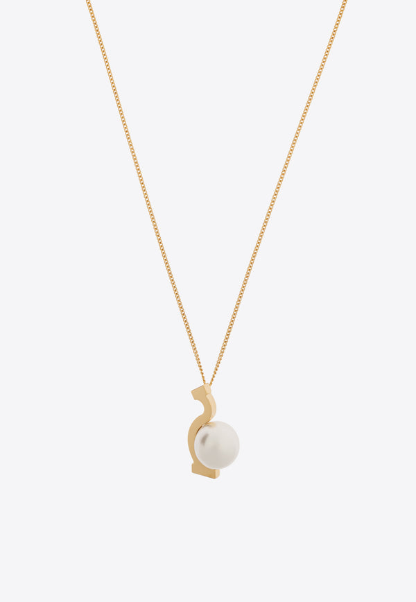 Salvatore Ferragamo Pendant Necklace with Large Pearl 760801 NKL ESSE PER 780374-ORO GIOVE WHITE