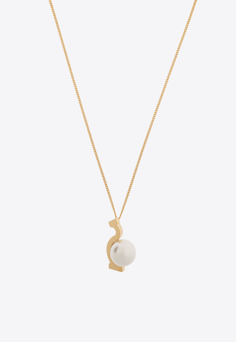 Salvatore Ferragamo Pendant Necklace with Large Pearl 760801 NKL ESSE PER 780374-ORO GIOVE WHITE