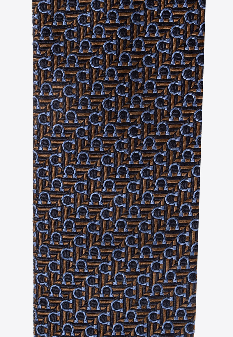 Salvatore Ferragamo Jacquard Tie with Diagonal Gancini 351228 4 ZELBIO7J 778698-F BRONZO B