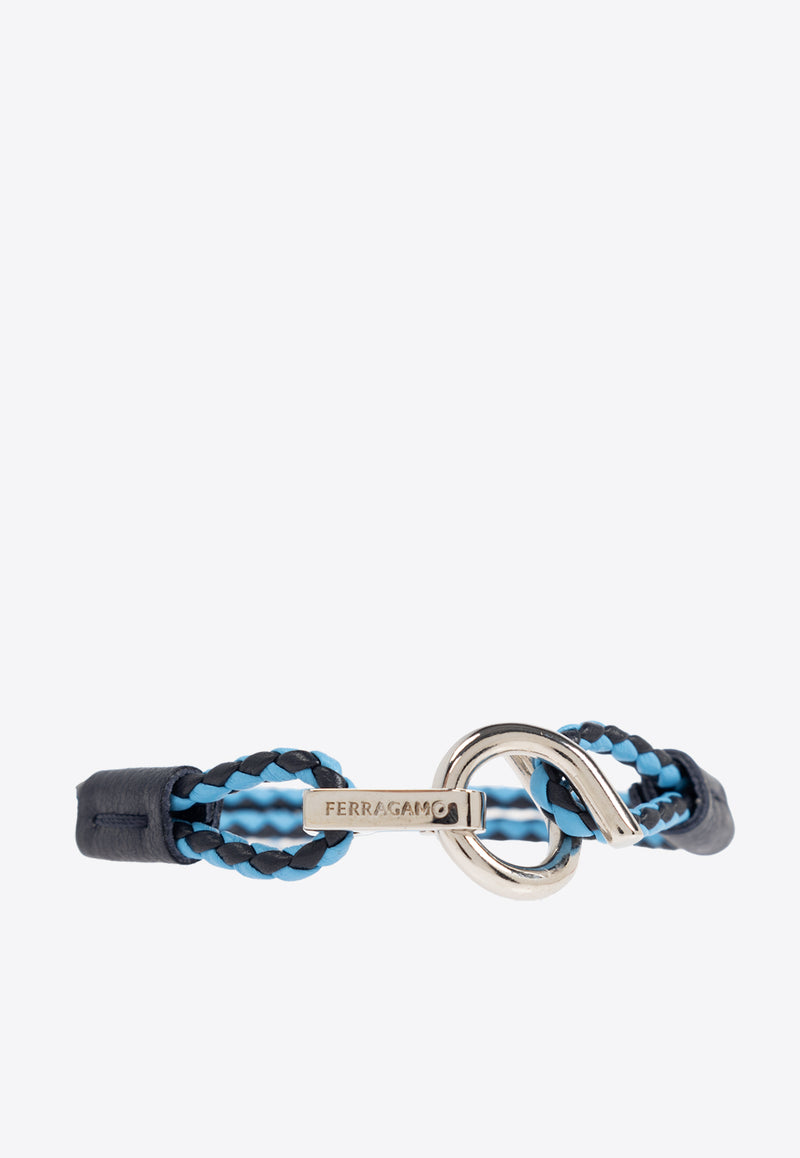 Salvatore Ferragamo Two-Toned Braided Leather Bracelet 770380 BR SCOO EVO 7803-PLD BLUE TURCHESE