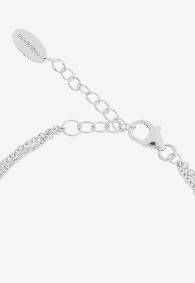 Salvatore Ferragamo Vara Double Chain Silver Bracelet 780032 BR VARA SM 780652-ARGENTO