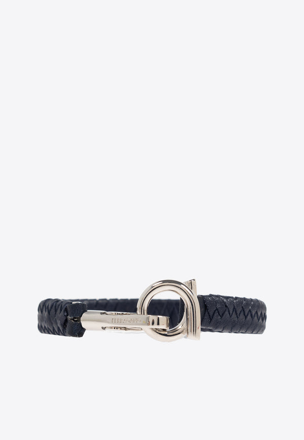 Gancini Plaque Leather Bracelet