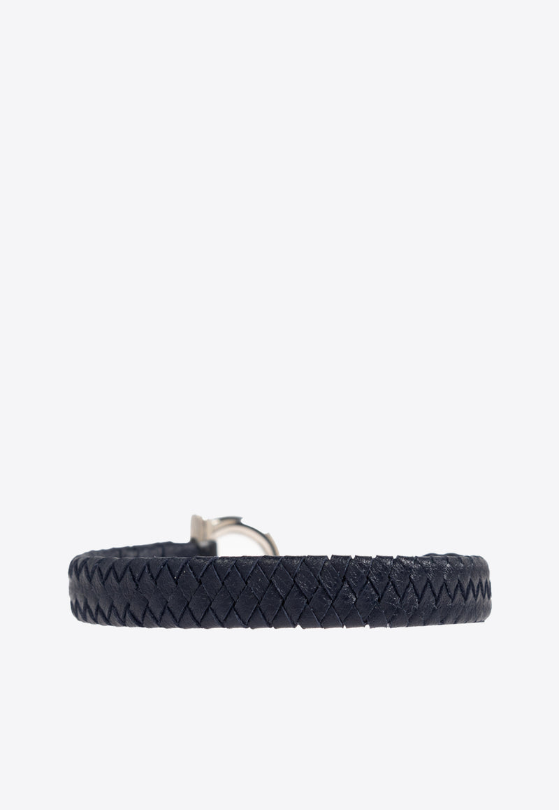 Gancini Plaque Leather Bracelet