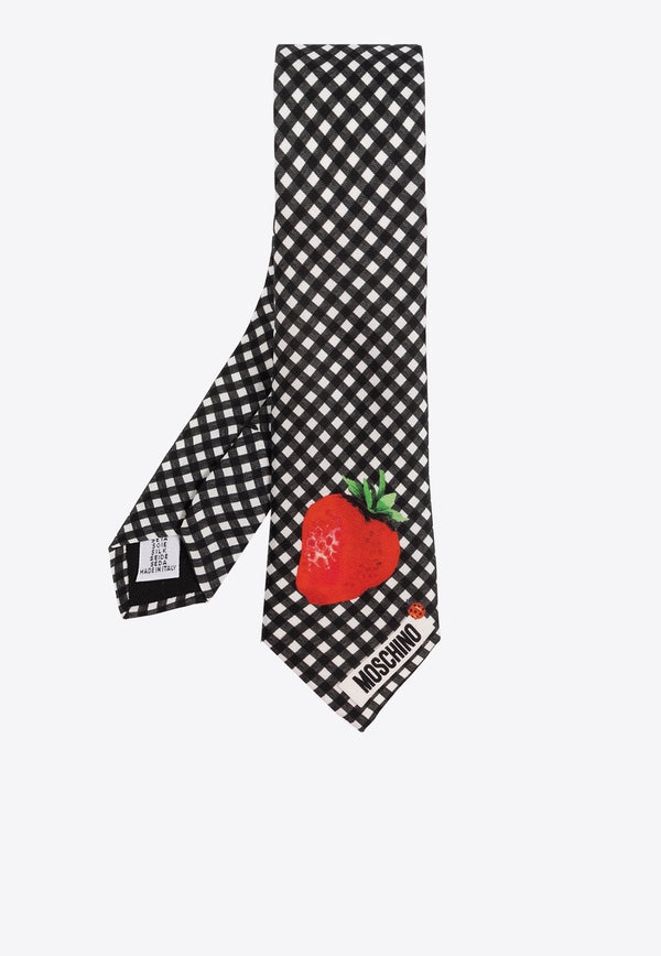 Moschino Checked Strawberry-Motif Silk Tie 55009 M5834-004