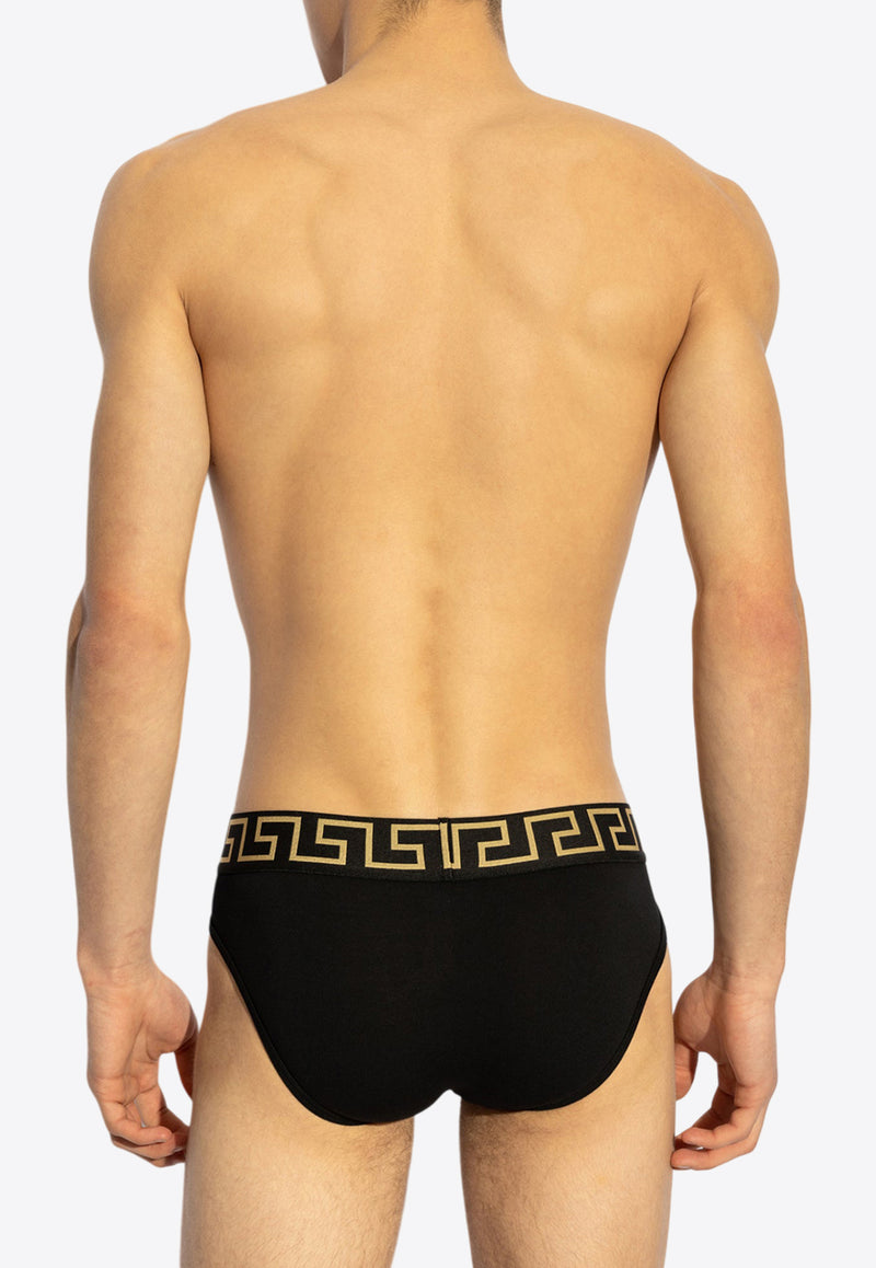 Versace Two-Pack Logo-Waistband Briefs AU10180 1A10011-A91M