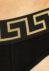 Versace Two-Pack Logo-Waistband Briefs AU10180 1A10011-A91M