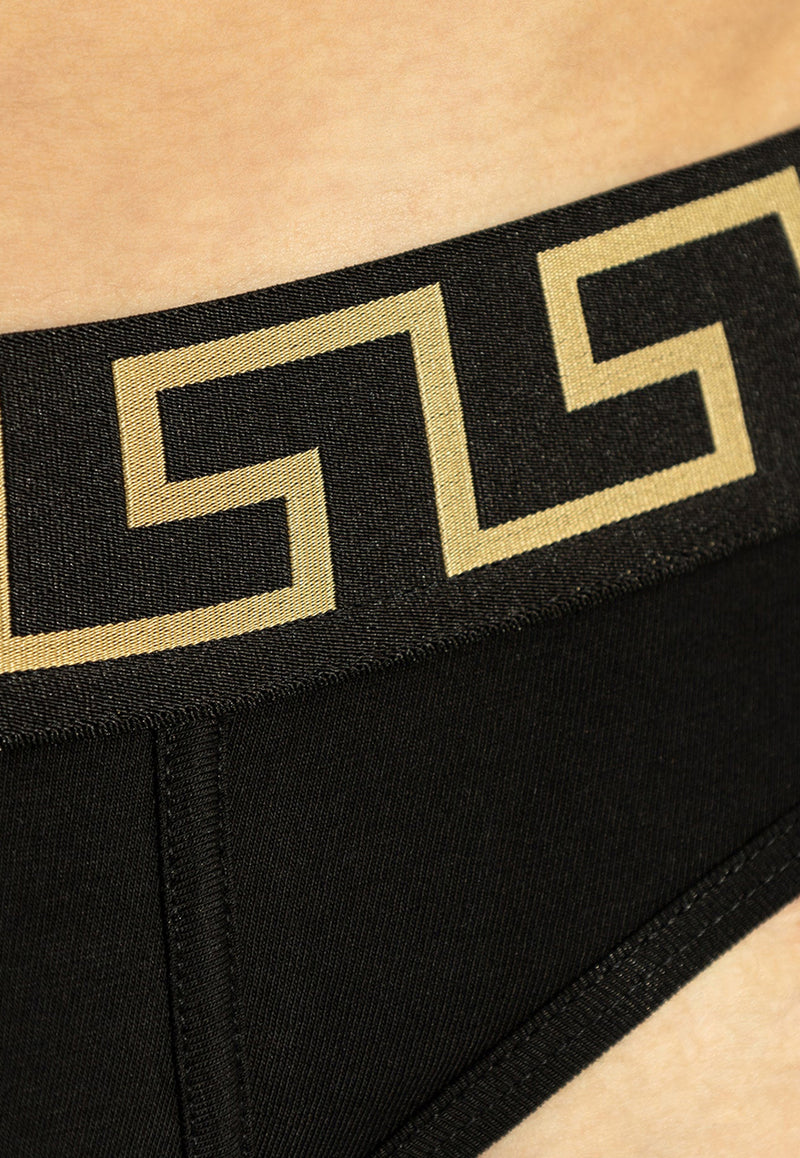 Versace Two-Pack Logo-Waistband Briefs AU10180 1A10011-A91M