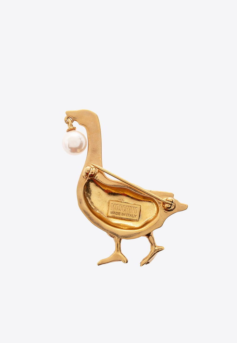 Moschino Goose Pearl-Embellished Brooch 25171 A9108 8401-1607