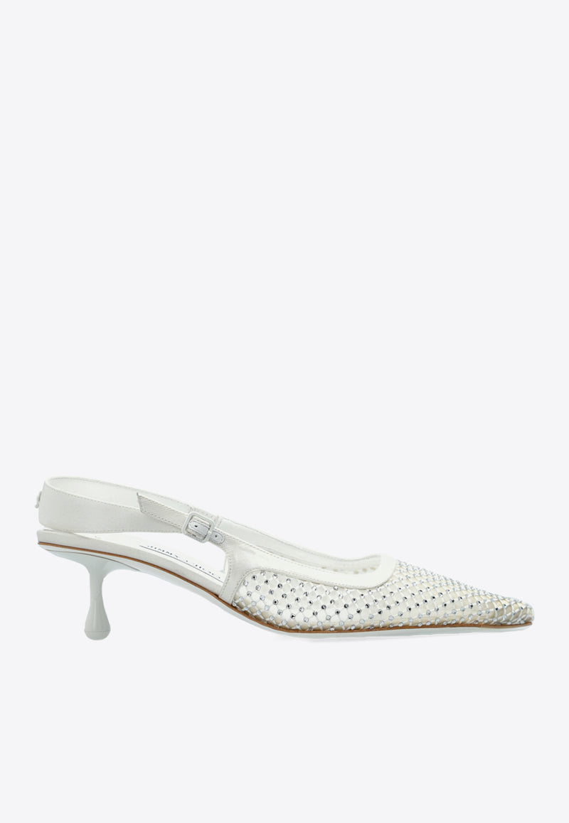 Jimmy Choo Amel 50 Leather Pumps AMEL 50 QHS-WHITE CRYSTAL