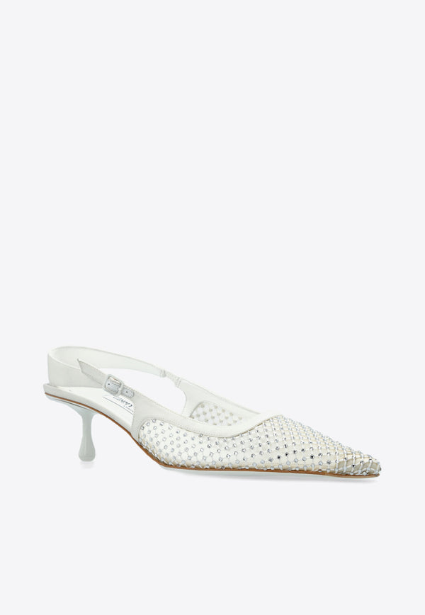 Jimmy Choo Amel 50 Leather Pumps AMEL 50 QHS-WHITE CRYSTAL