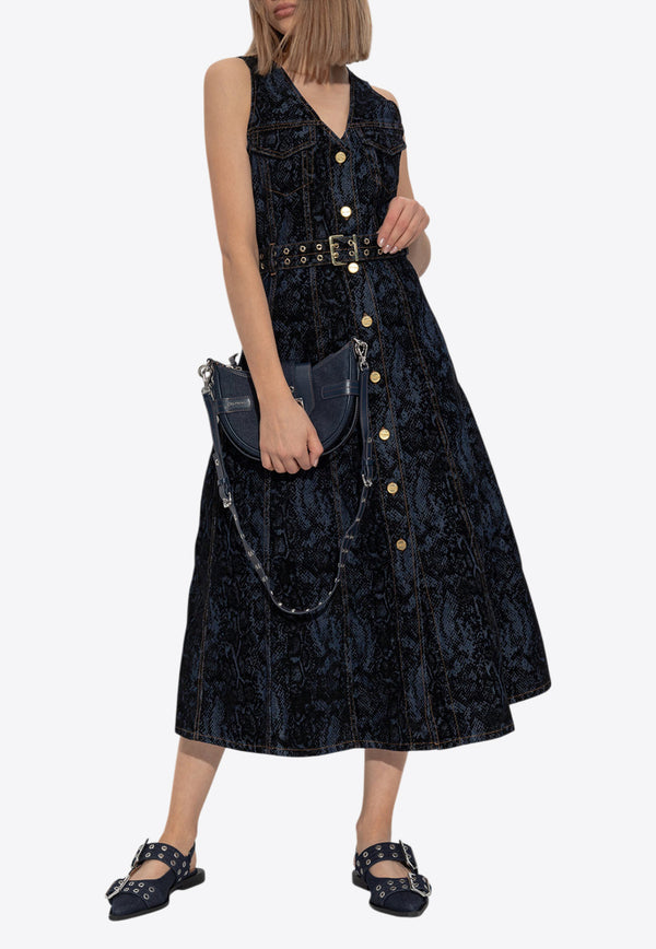 Snake Print Midi Denim Dress