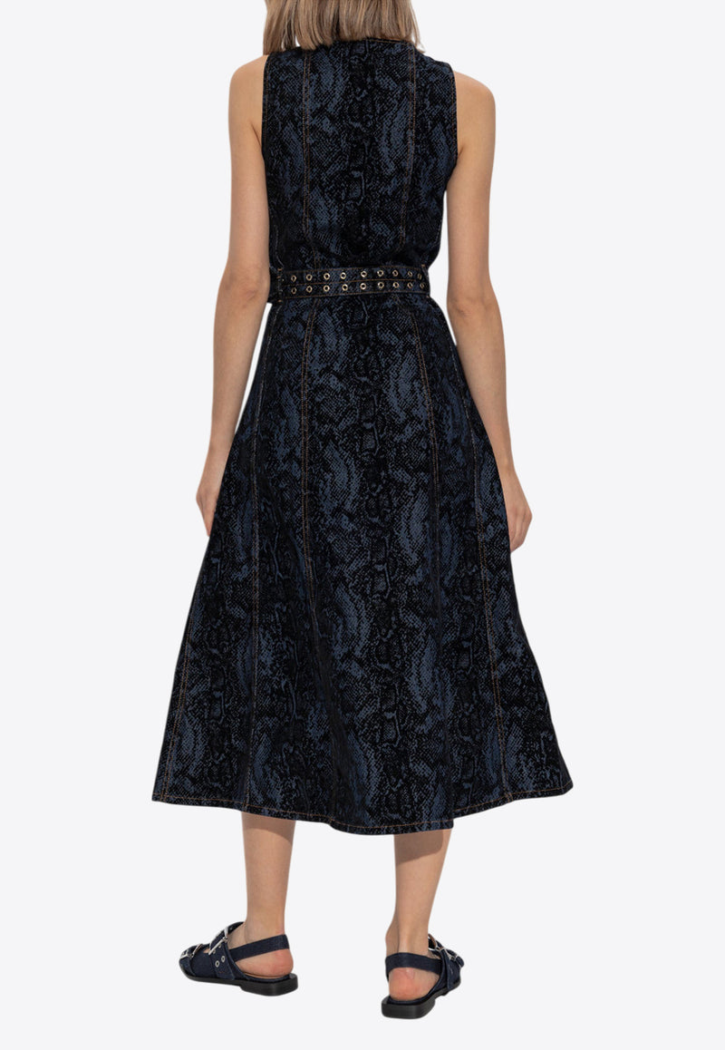 Snake Print Midi Denim Dress