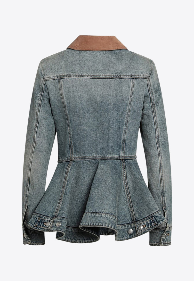 Alexander McQueen Washed Denim Jacket with Ruffles Blue 813538QMACV/Q_ALEXQ-4315