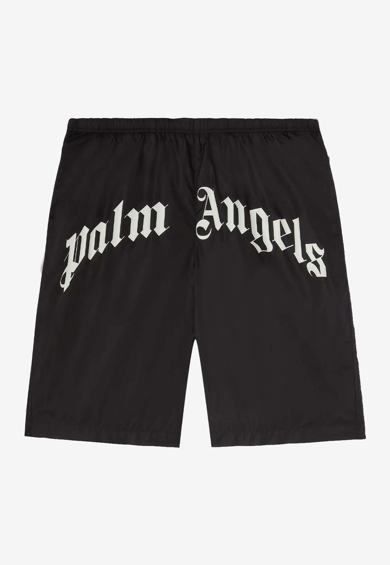 Palm Angels Curved Logo Print Swim Shorts Black PMFD018S25FAB001_1003