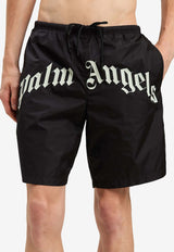 Palm Angels Curved Logo Print Swim Shorts Black PMFD018S25FAB001_1003