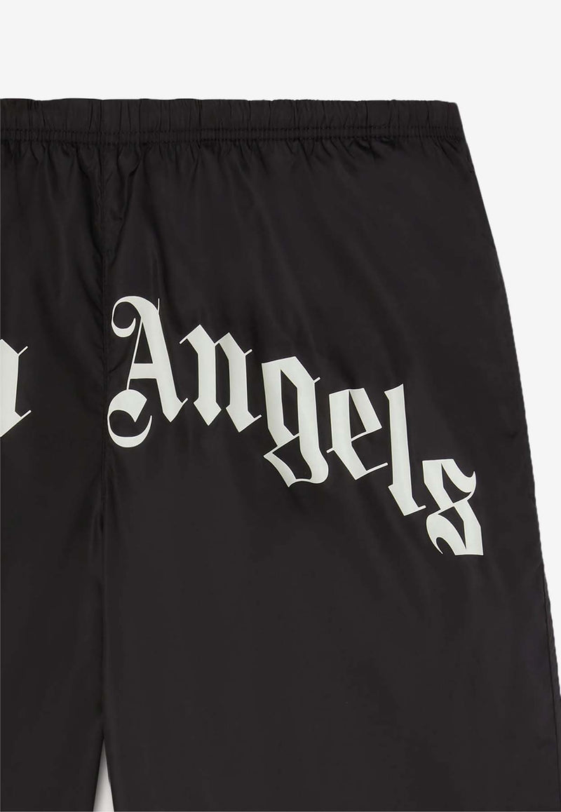 Palm Angels Curved Logo Print Swim Shorts Black PMFD018S25FAB001_1003