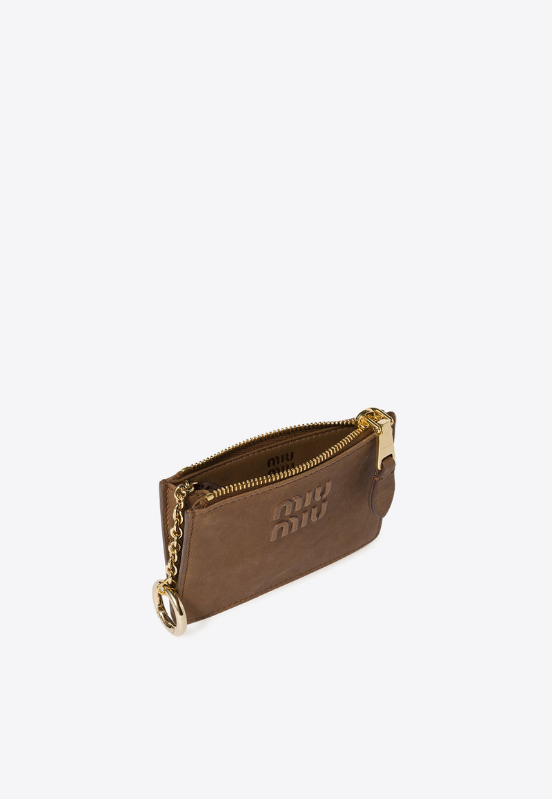 Miu Miu Logo Embossed Leather Cardholder Brown 5MC93MAEFX_F0316