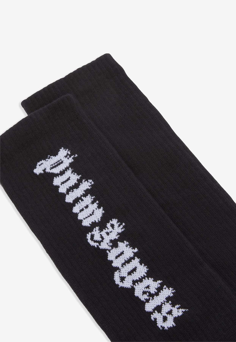 Palm Angels Flames Logo Jacquard Socks Black PMRA001S25FAB003_1001