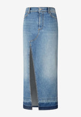 PINKO Midi Denim Skirt with Slit Light Blue 104628A2EA_PJE