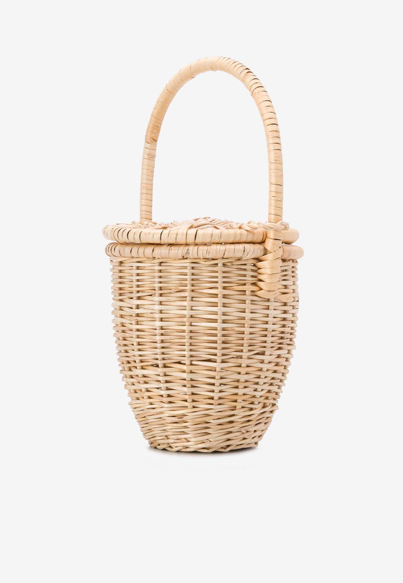 Patou Logo Plaque Wicker Bucket Bag Beige AC0030043_102V