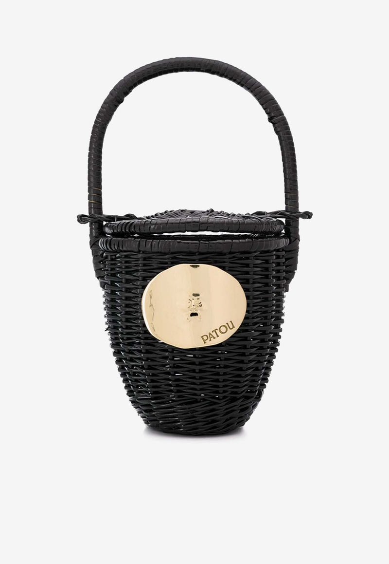 Patou Logo Plaque Wicker Bucket Bag Black AC0030043_999B