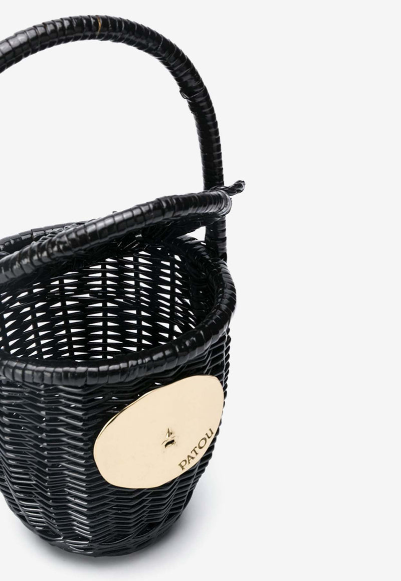 Patou Logo Plaque Wicker Bucket Bag Black AC0030043_999B