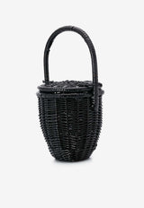 Patou Logo Plaque Wicker Bucket Bag Black AC0030043_999B