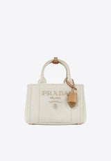 Prada Small Logo Embroidered Canvas Tote Bag Beige 1BG464V8OM2CX9_F0018